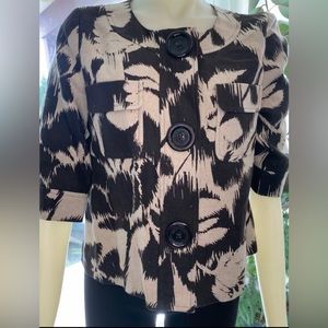 Micheal by Micheal Kors, Cropped Linen Jacket, Brown Floral, 3/4 Sleeves, Large